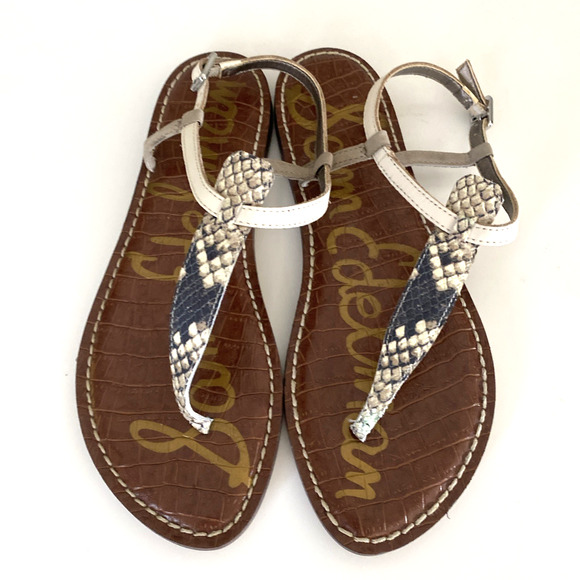 NWOB Sam Edelman Gigi Sandal Leather Animal Print Snake White Gray Ankle Strap 7 - Picture 3 of 6